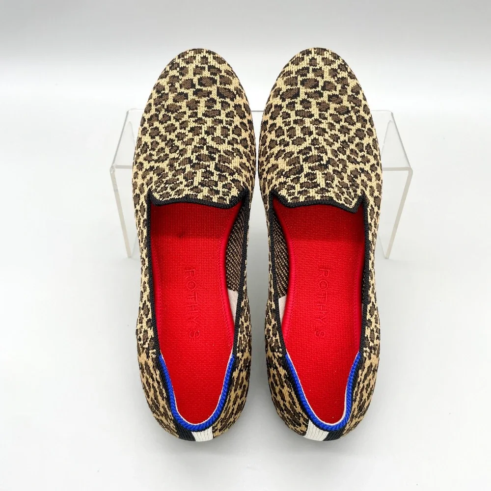 Rothys The Loafer Little Cat Womens 8 Leopard Print Knit Flats Slip On Preppy